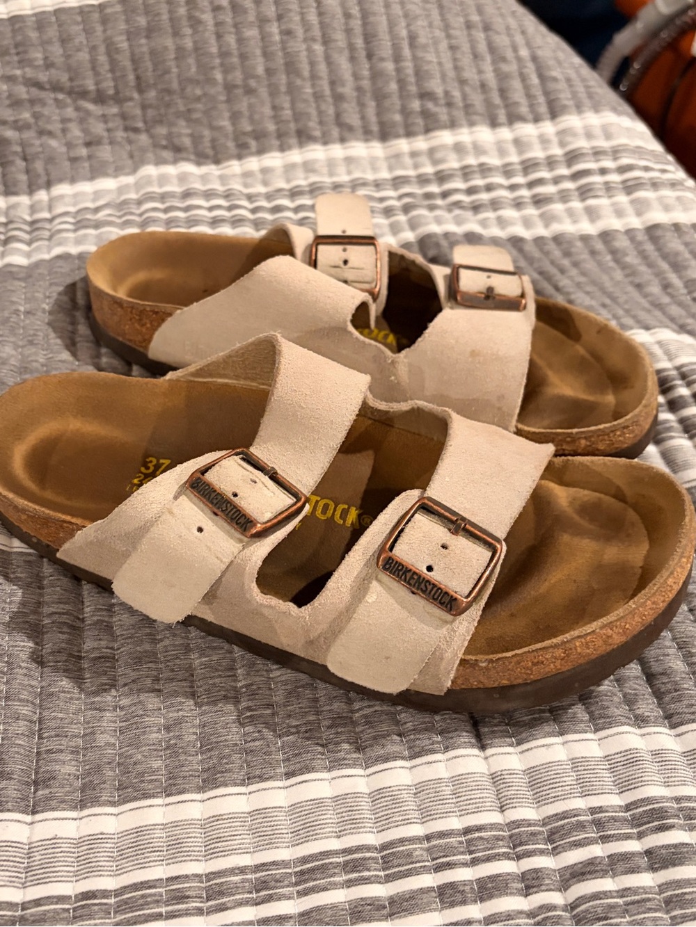 Birkenstock Kids Double-Buckle Suede Sandals in Beige